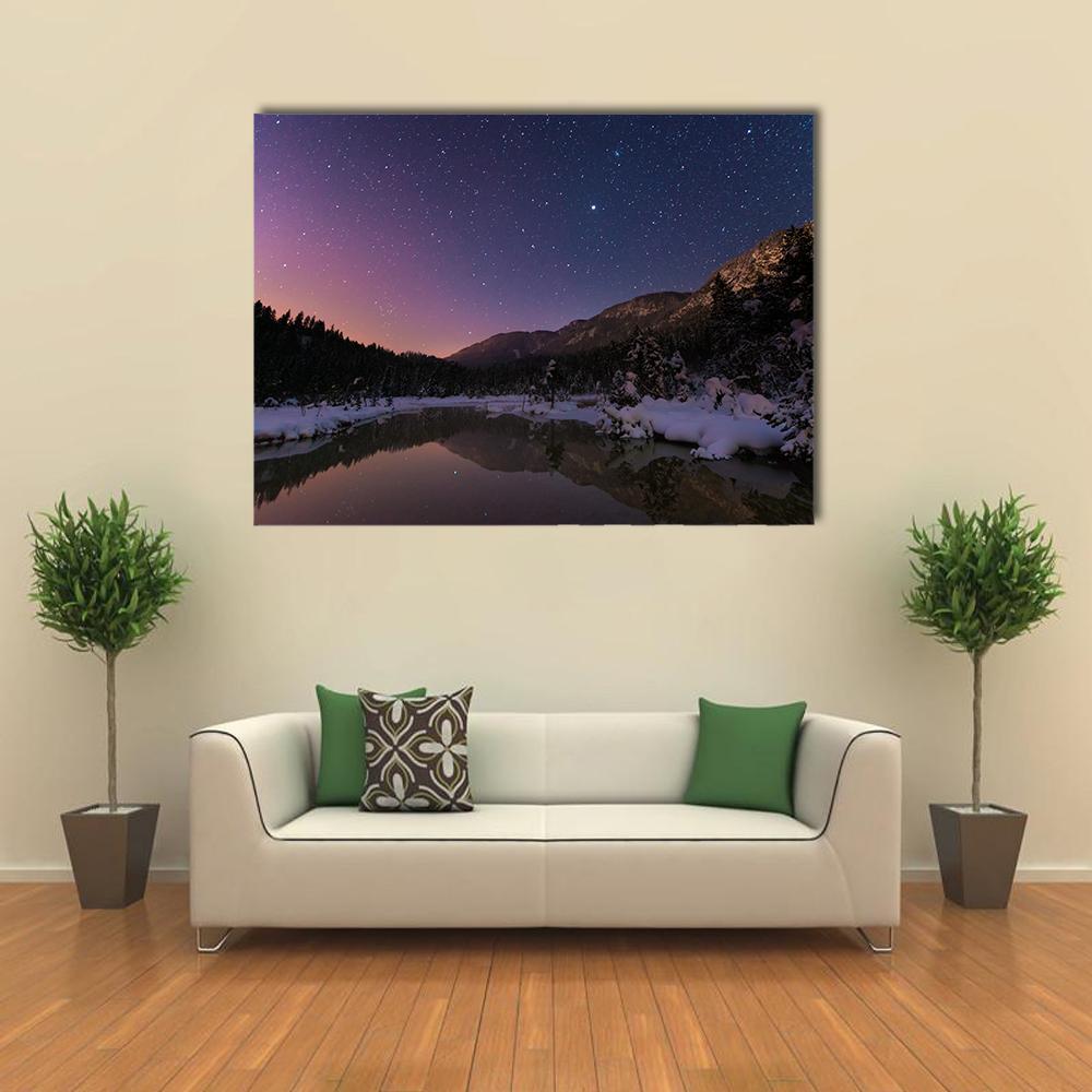 Lake Riedenersee At Night Canvas Wall Art-1 Piece-Gallery Wrap-48" x 32"-Tiaracle