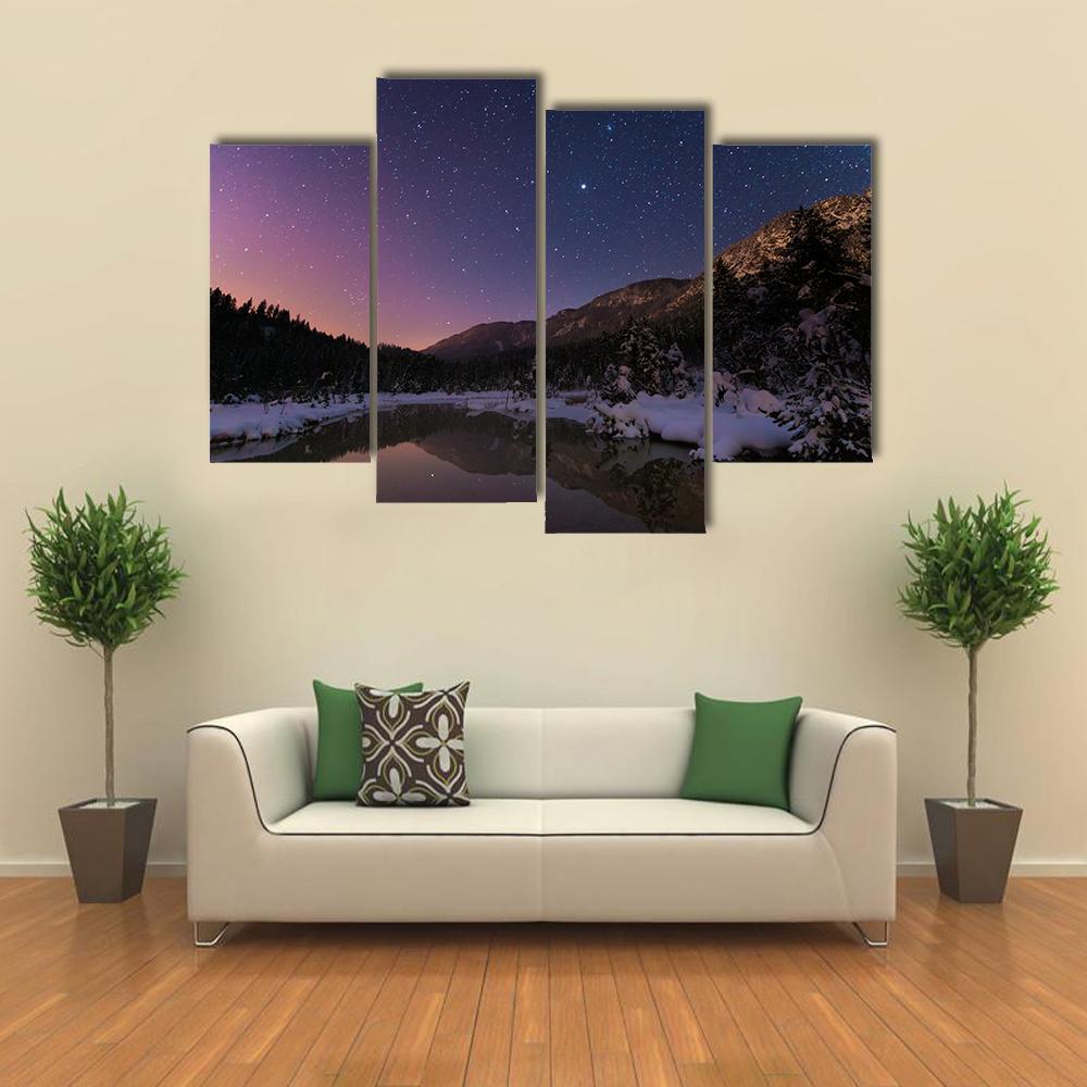 Lake Riedenersee At Night Canvas Wall Art-4 Pop-Gallery Wrap-50" x 32"-Tiaracle