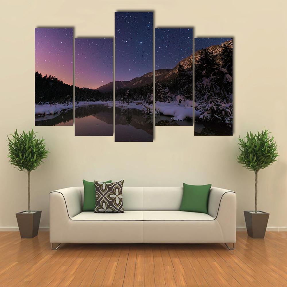 Lake Riedenersee At Night Canvas Wall Art-5 Pop-Gallery Wrap-47" x 32"-Tiaracle