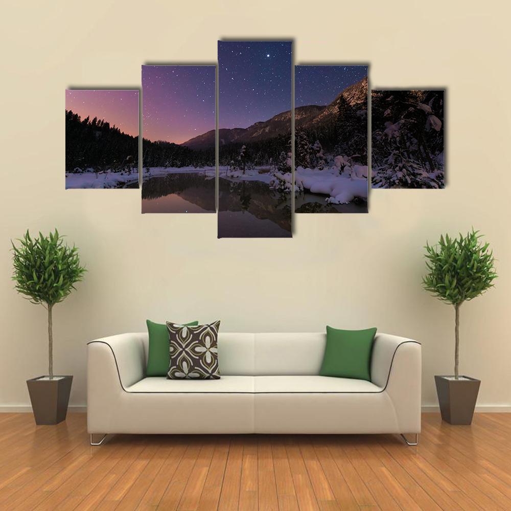 Lake Riedenersee At Night Canvas Wall Art-5 Star-Gallery Wrap-62" x 32"-Tiaracle