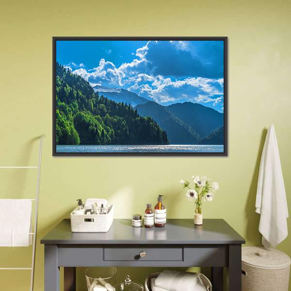 Lake Ritsa Canvas Wall Art-1 Piece-Floating Frame-24" x 16"-Tiaracle