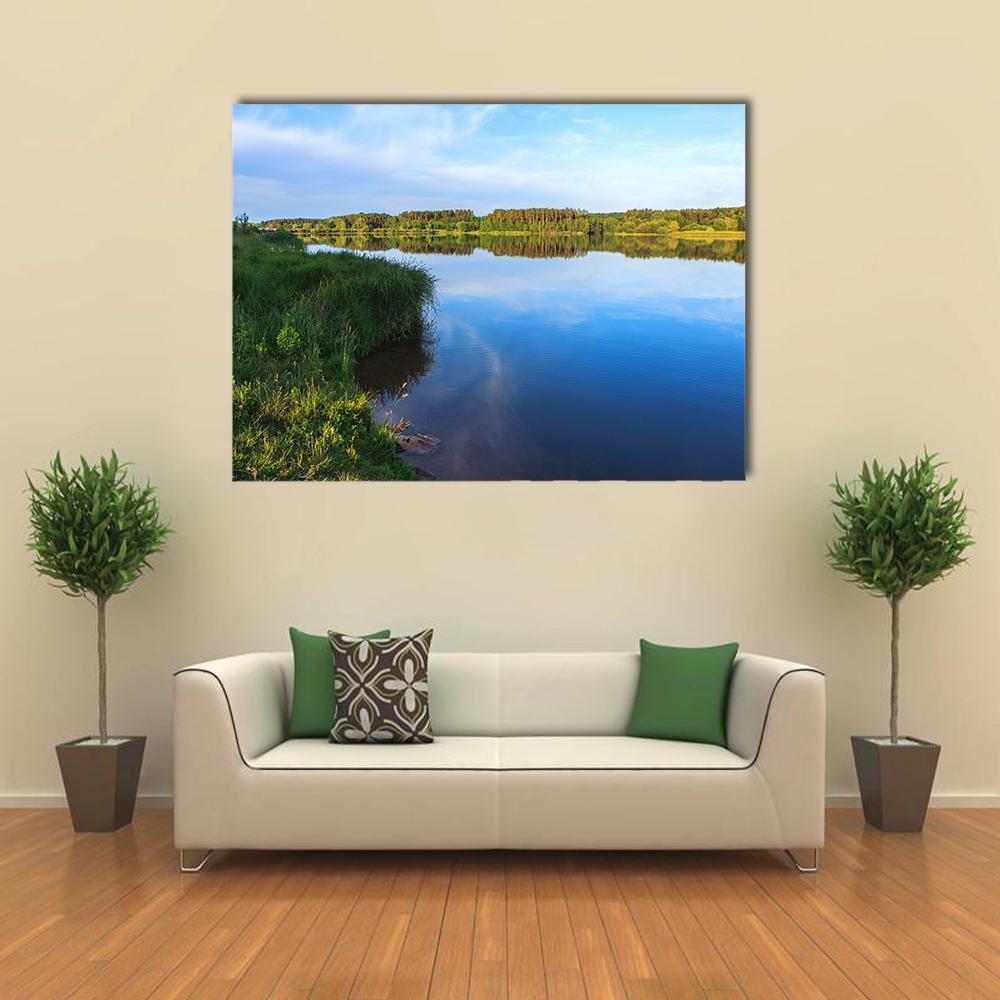Lake Roth in Bavaria Canvas Wall Art in green and blue, single panel hung on a wall