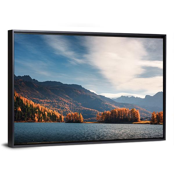 Lake Silvaplana In Autumn Canvas Wall Art-3 Horizontal-Gallery Wrap-25" x 16"-Tiaracle