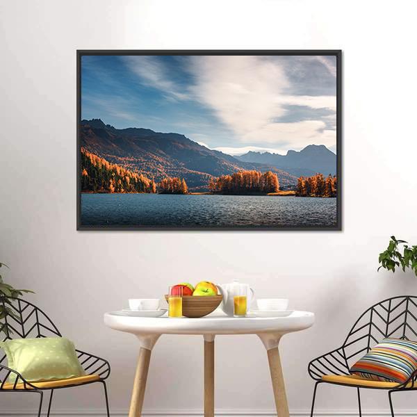 Lake Silvaplana In Autumn Canvas Wall Art-3 Horizontal-Gallery Wrap-25" x 16"-Tiaracle