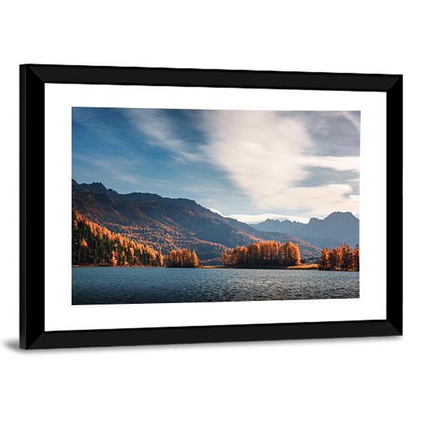 Lake Silvaplana In Autumn Canvas Wall Art-3 Horizontal-Gallery Wrap-25" x 16"-Tiaracle