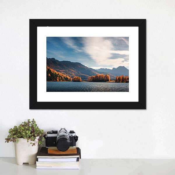 Lake Silvaplana In Autumn Canvas Wall Art-1 Piece-Framed Print-20" x 16"-Tiaracle