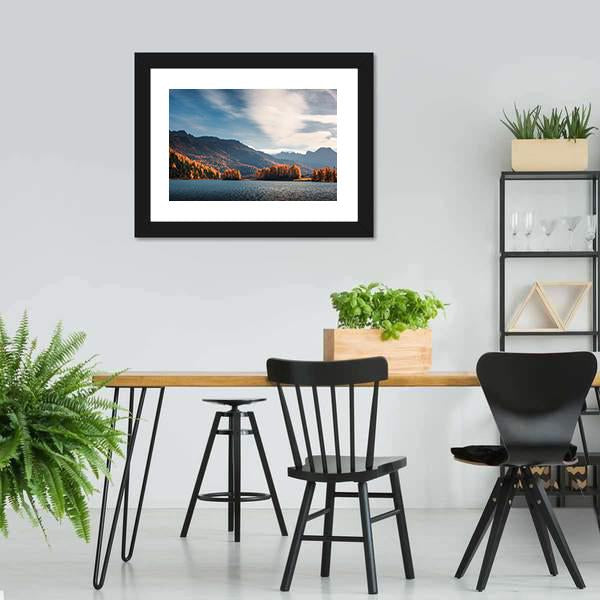 Lake Silvaplana In Autumn Canvas Wall Art-3 Horizontal-Gallery Wrap-25" x 16"-Tiaracle