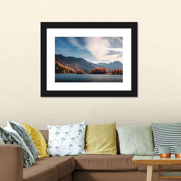 Lake Silvaplana In Autumn Canvas Wall Art-3 Horizontal-Gallery Wrap-25" x 16"-Tiaracle