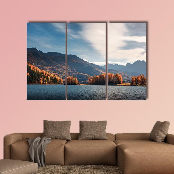 Lake Silvaplana In Autumn Canvas Wall Art-3 Horizontal-Gallery Wrap-37" x 24"-Tiaracle