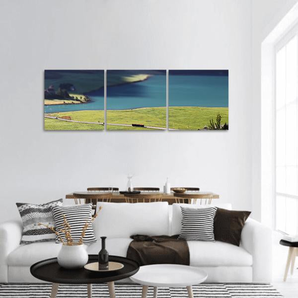 Lake Silvaplana Switzerland Panoramic Canvas Wall Art-3 Piece-25" x 08"-Tiaracle