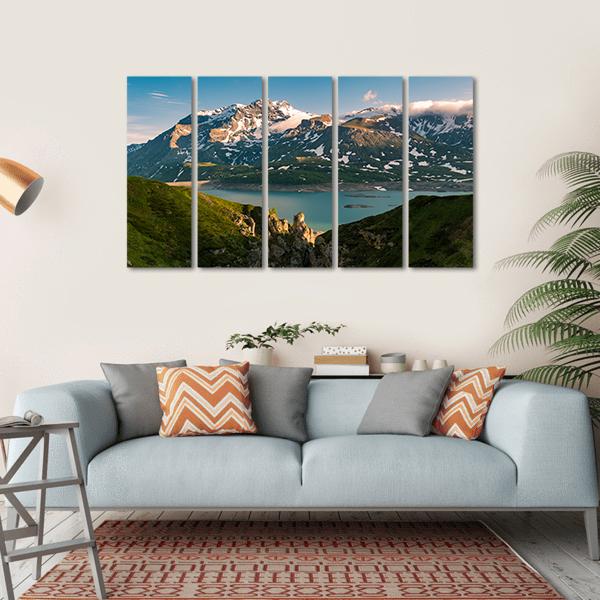 Lake & Snowcapped Mountain Canvas Wall Art-5 Horizontal-Gallery Wrap-22" x 12"-Tiaracle