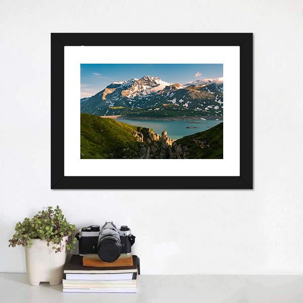 Lake &amp; Snowcapped Mountain Canvas Wall Art-5 Horizontal-Gallery Wrap-22" x 12"-Tiaracle