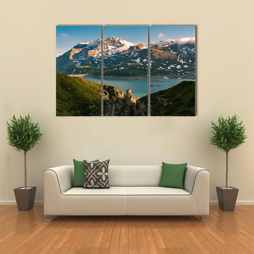 Lake &amp; Snowcapped Mountain Canvas Wall Art-3 Horizontal-Gallery Wrap-37" x 24"-Tiaracle