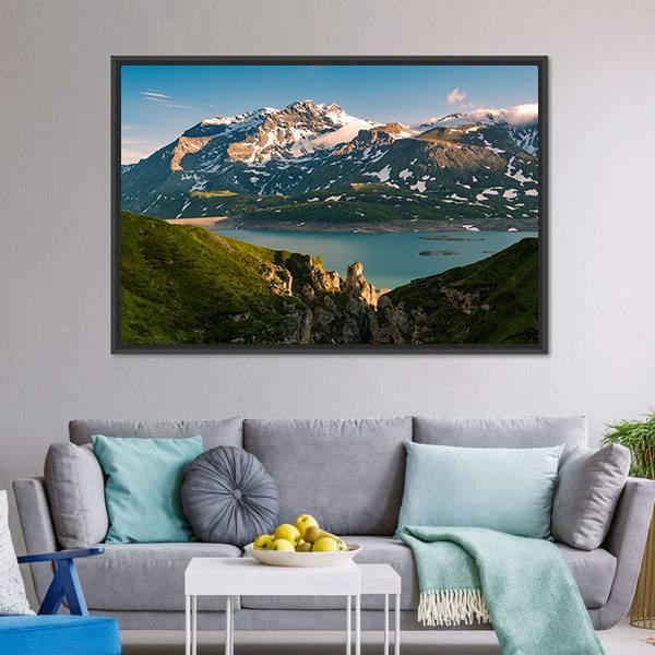 Lake & Snowcapped Mountain Panoramic Canvas Wall Art-1 Piece-36" x 12"-Tiaracle
