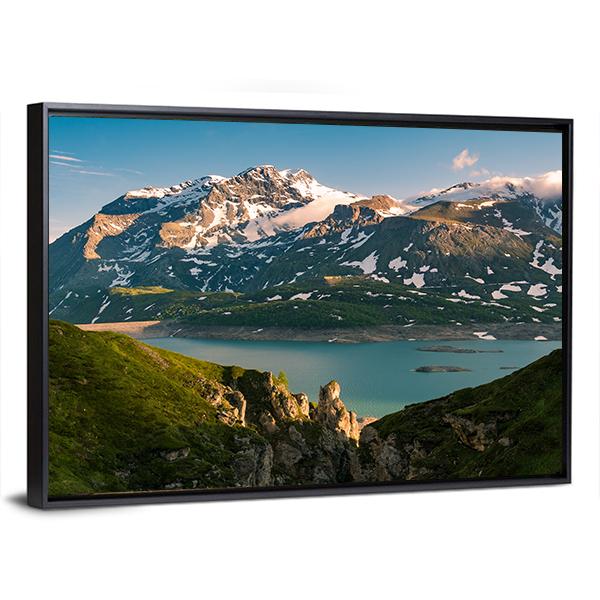 Lake &amp; Snowcapped Mountain Panoramic Canvas Wall Art-1 Piece-36" x 12"-Tiaracle