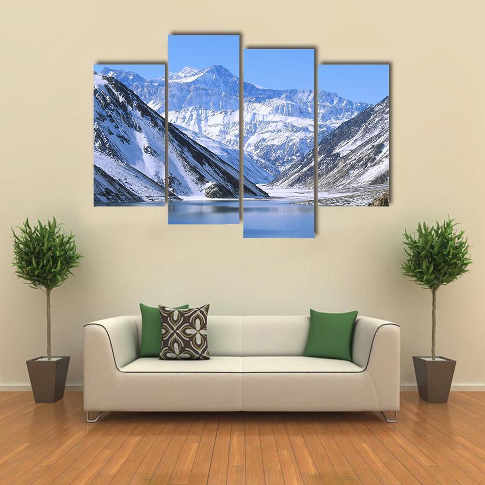 Lake & Snowy Mountain Canvas Wall Art-4 Pop-Gallery Wrap-50" x 32"-Tiaracle