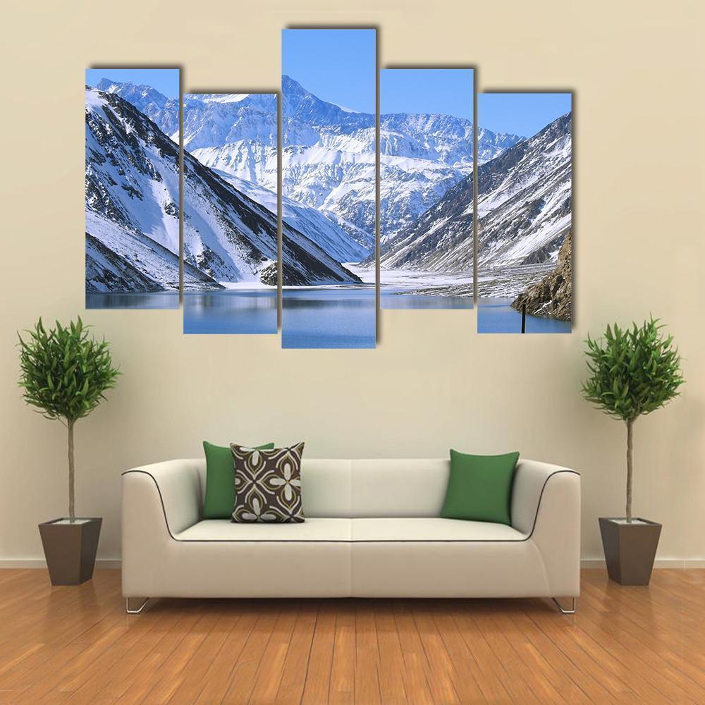 Lake &amp; Snowy Mountain Canvas Wall Art-5 Pop-Gallery Wrap-47" x 32"-Tiaracle