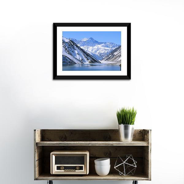 Lake & Snowy Mountain Canvas Wall Art-1 Piece-Framed Print-20" x 16"-Tiaracle
