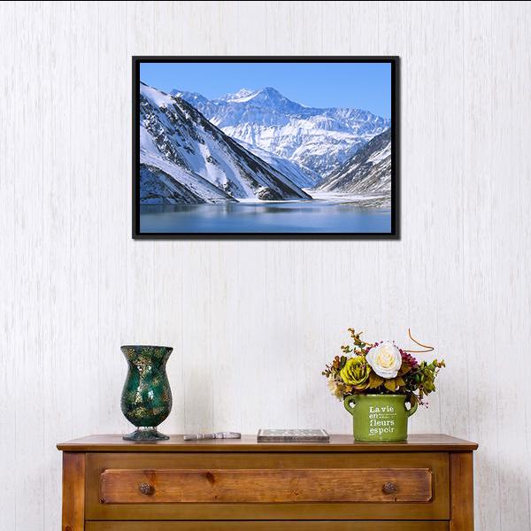 Lake &amp; Snowy Mountain Canvas Wall Art-1 Piece-Floating Frame-24" x 16"-Tiaracle