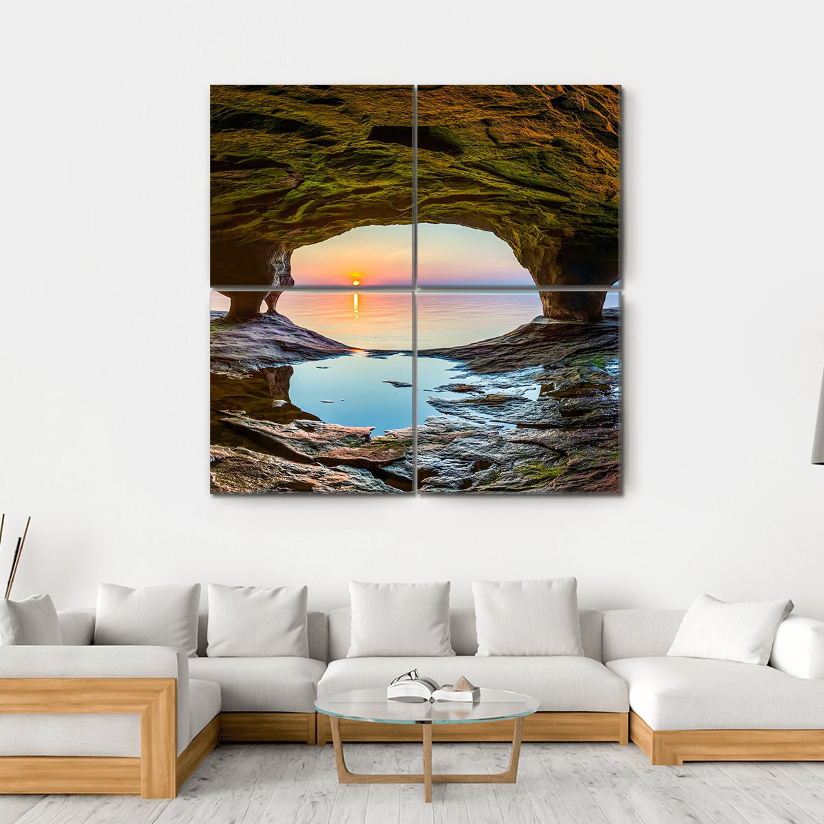 Lake Superior From Sea Cave Canvas Wall Art-4 Square-Gallery Wrap-17" x 17"-Tiaracle