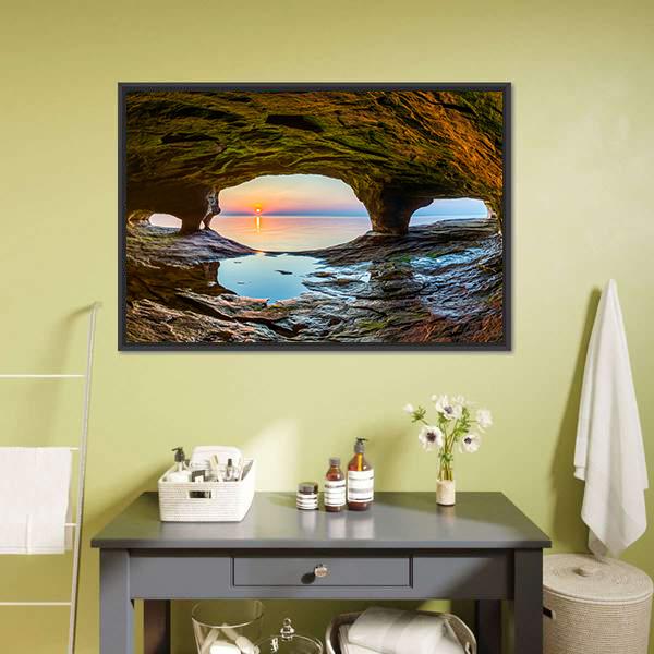 Lake Superior From Sea Cave Canvas Wall Art-1 Piece-Floating Frame-24" x 16"-Tiaracle