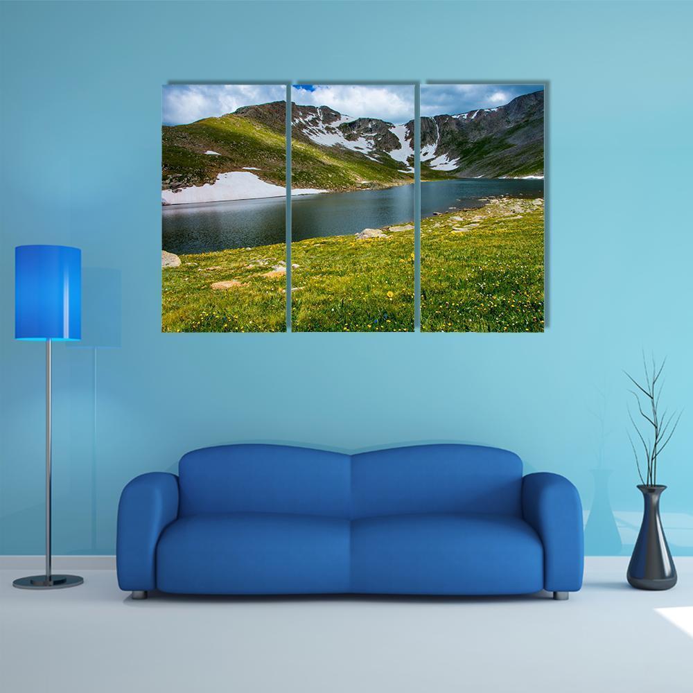 Lake With Mount Evans Canvas Wall Art-3 Horizontal-Gallery Wrap-37" x 24"-Tiaracle