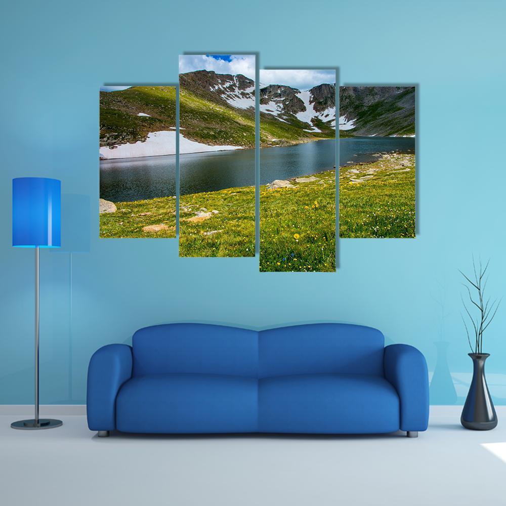 Lake With Mount Evans Canvas Wall Art-4 Pop-Gallery Wrap-50" x 32"-Tiaracle