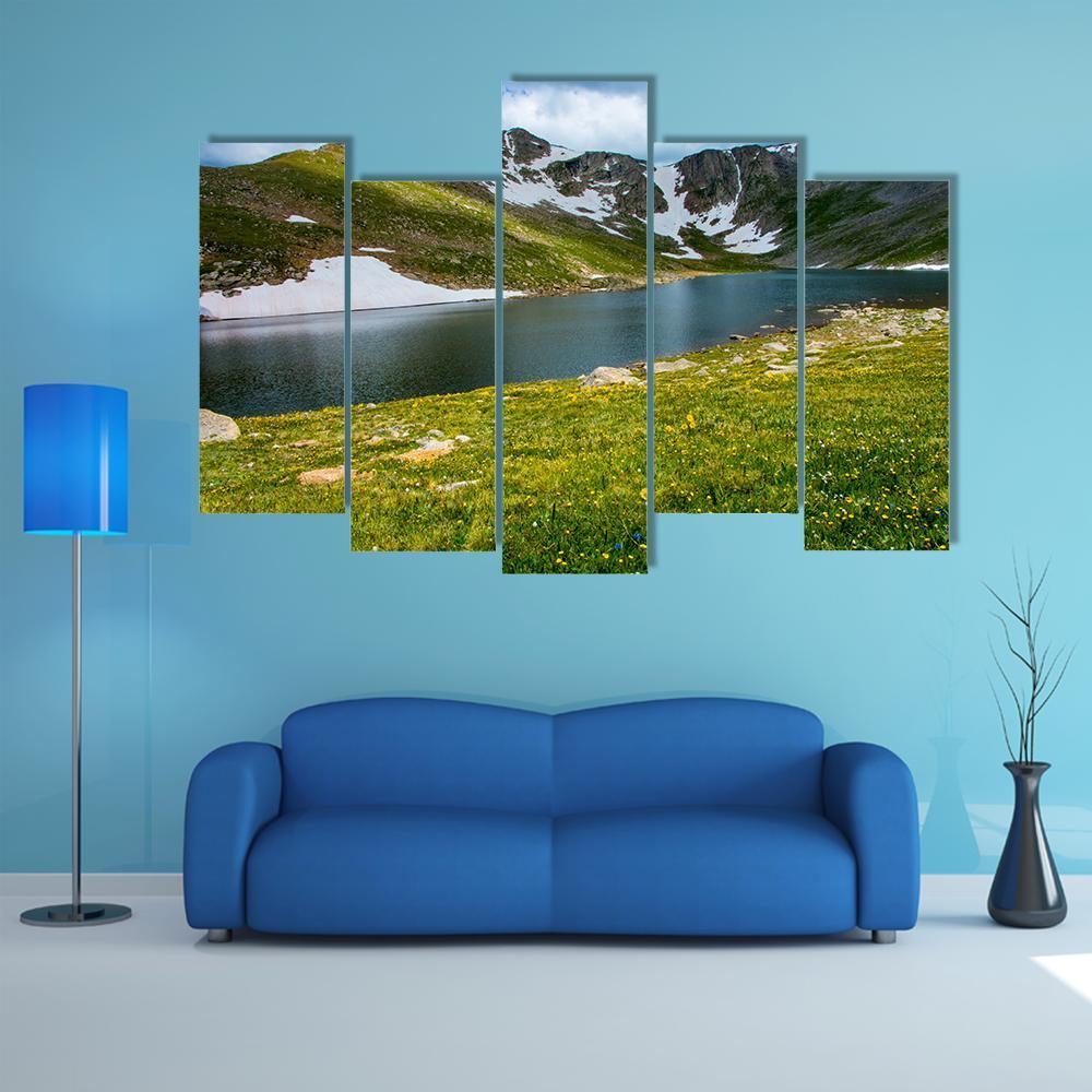 Lake With Mount Evans Canvas Wall Art-5 Pop-Gallery Wrap-47" x 32"-Tiaracle