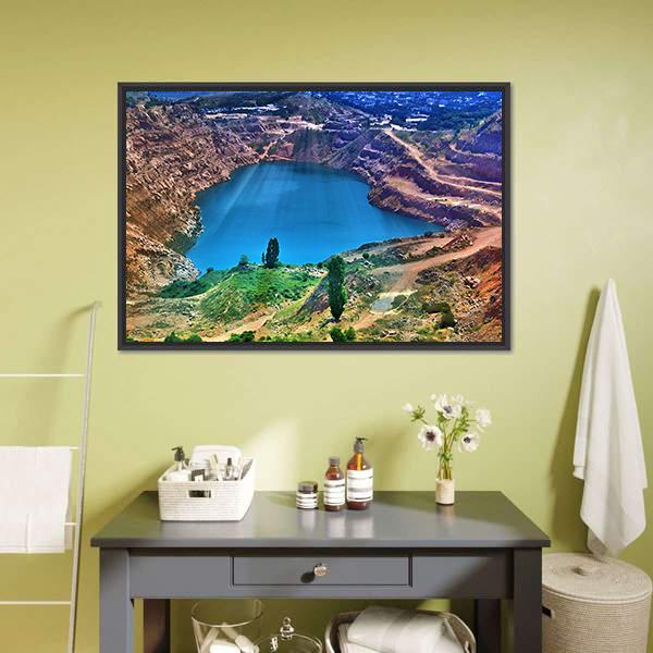 Lake Surrounded By Mountain Canvas Wall Art-1 Piece-Floating Frame-24" x 16"-Tiaracle