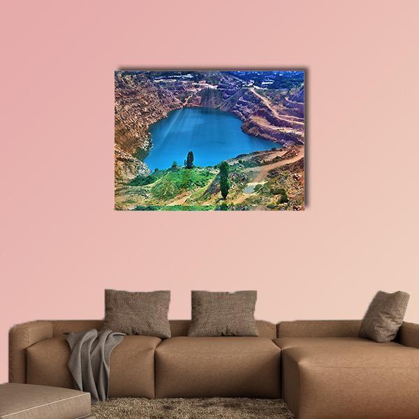 Lake Surrounded By Mountain Canvas Wall Art-1 Piece-Gallery Wrap-48" x 32"-Tiaracle