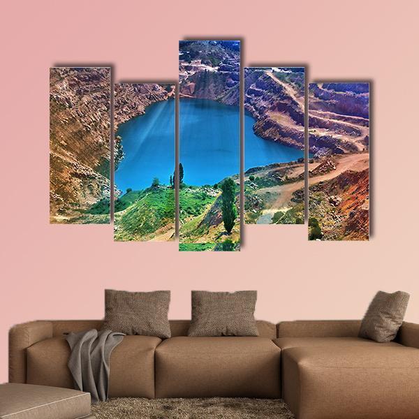 Lake Surrounded By Mountain Canvas Wall Art-5 Pop-Gallery Wrap-47" x 32"-Tiaracle