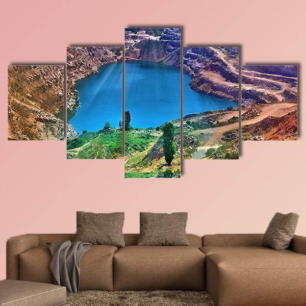 Lake Surrounded By Mountain Canvas Wall Art-5 Star-Gallery Wrap-62" x 32"-Tiaracle