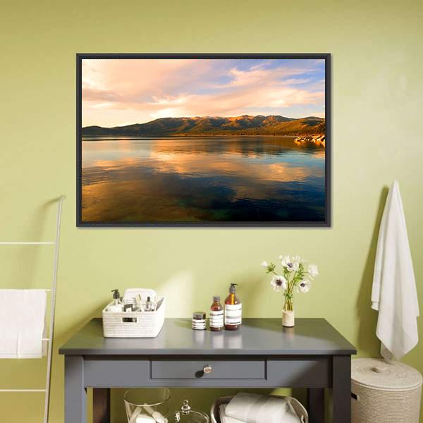 Lake Tahoe At Evening Canvas Wall Art-1 Piece-Floating Frame-24" x 16"-Tiaracle