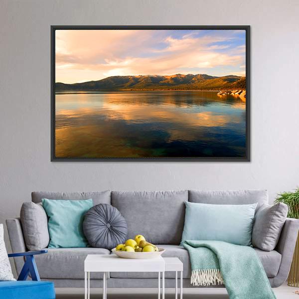 Lake Tahoe At Evening Canvas Wall Art-3 Horizontal-Gallery Wrap-25" x 16"-Tiaracle