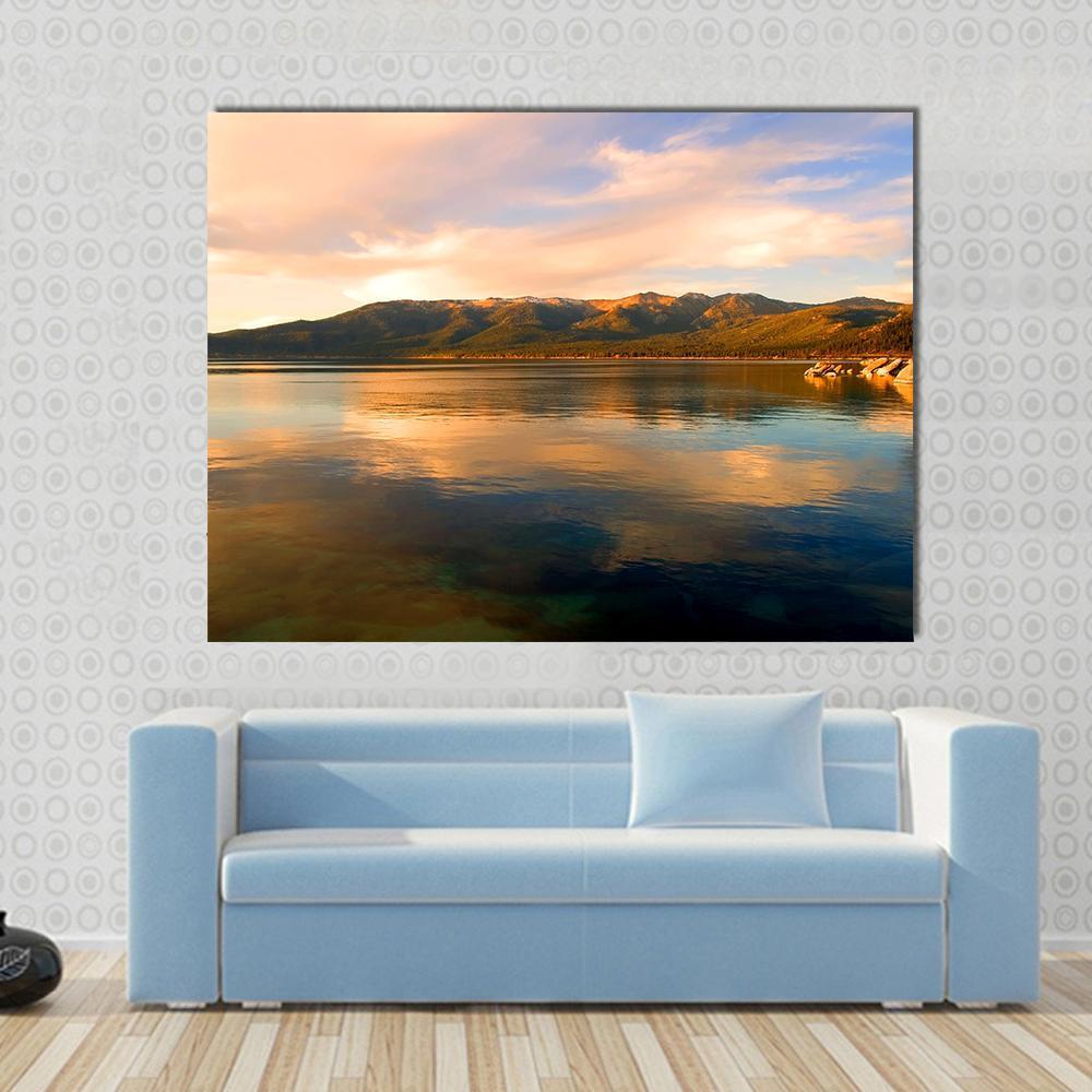 Lake Tahoe At Evening Canvas Wall Art-1 Piece-Gallery Wrap-48" x 32"-Tiaracle
