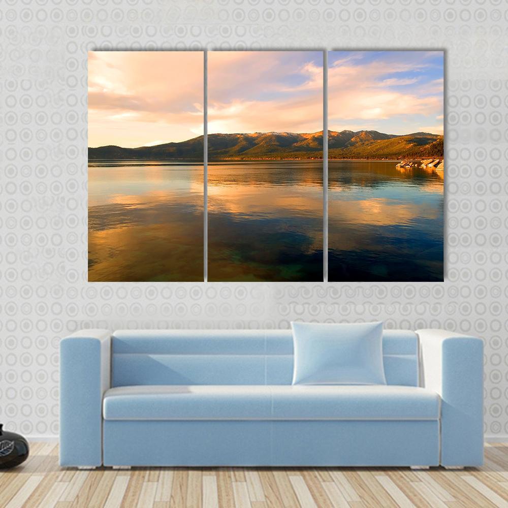 Lake Tahoe At Evening Canvas Wall Art-3 Horizontal-Gallery Wrap-37" x 24"-Tiaracle