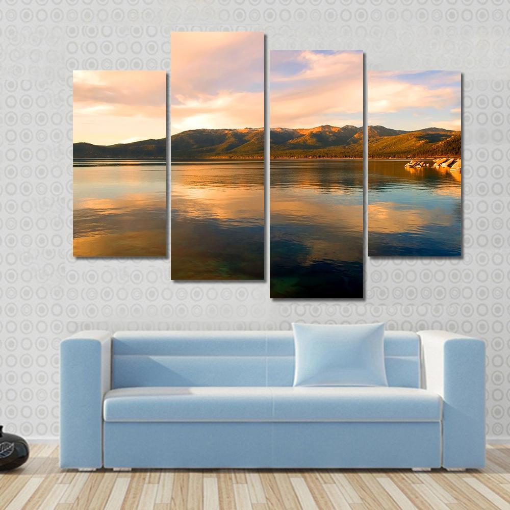 Lake Tahoe At Evening Canvas Wall Art-4 Pop-Gallery Wrap-50" x 32"-Tiaracle