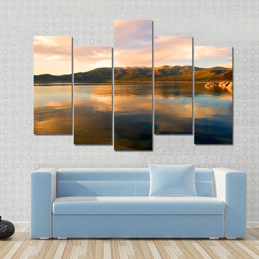 Lake Tahoe At Evening Canvas Wall Art-5 Pop-Gallery Wrap-47" x 32"-Tiaracle