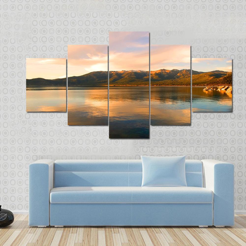 Lake Tahoe At Evening Canvas Wall Art-5 Star-Gallery Wrap-62" x 32"-Tiaracle