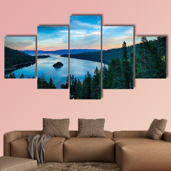 Lake Tahoe In California Canvas Wall Art-5 Star-Gallery Wrap-62" x 32"-Tiaracle