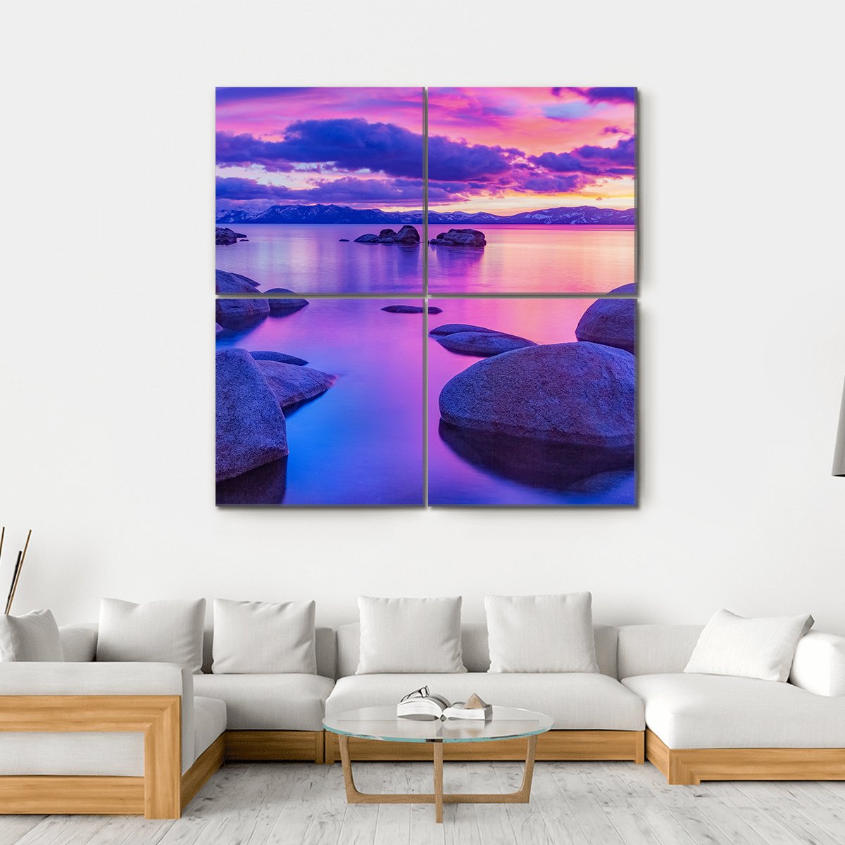 Lake Tahoe In The Sierra Nevada At Sunrise Canvas Wall Art-4 Square-Gallery Wrap-17" x 17"-Tiaracle