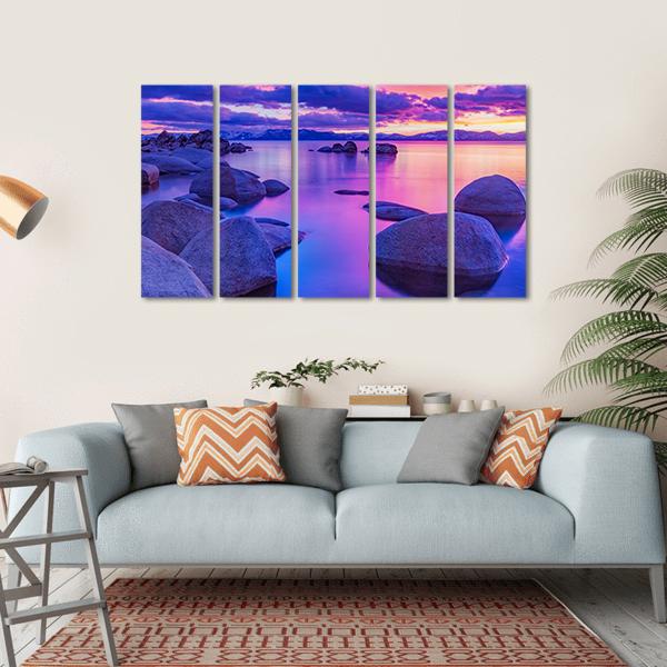 Lake Tahoe In The Sierra Nevada At Sunrise Canvas Wall Art-5 Horizontal-Gallery Wrap-22" x 12"-Tiaracle