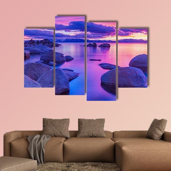 Lake Tahoe In The Sierra Nevada At Sunrise Canvas Wall Art-4 Pop-Gallery Wrap-50" x 32"-Tiaracle