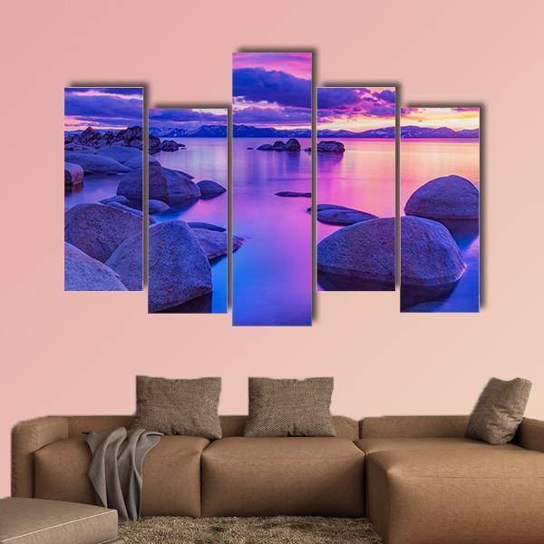 Lake Tahoe In The Sierra Nevada At Sunrise Canvas Wall Art-5 Pop-Gallery Wrap-47" x 32"-Tiaracle