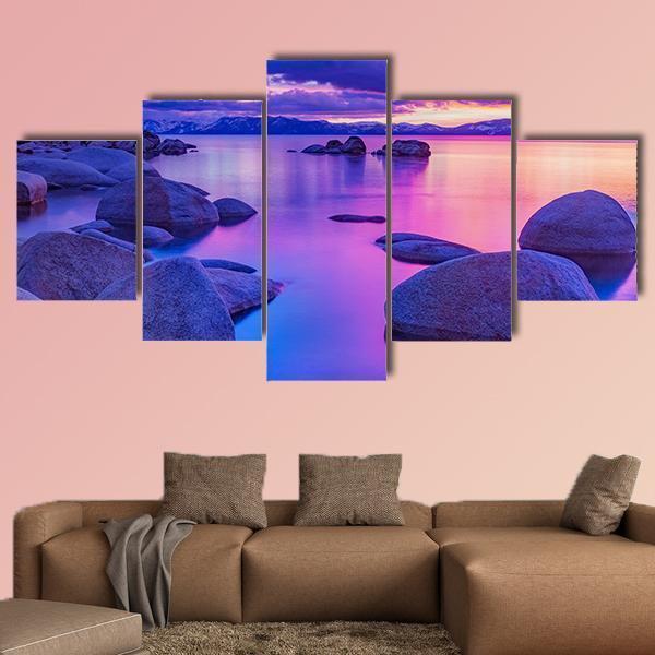 Lake Tahoe In The Sierra Nevada At Sunrise Canvas Wall Art-5 Star-Gallery Wrap-62" x 32"-Tiaracle