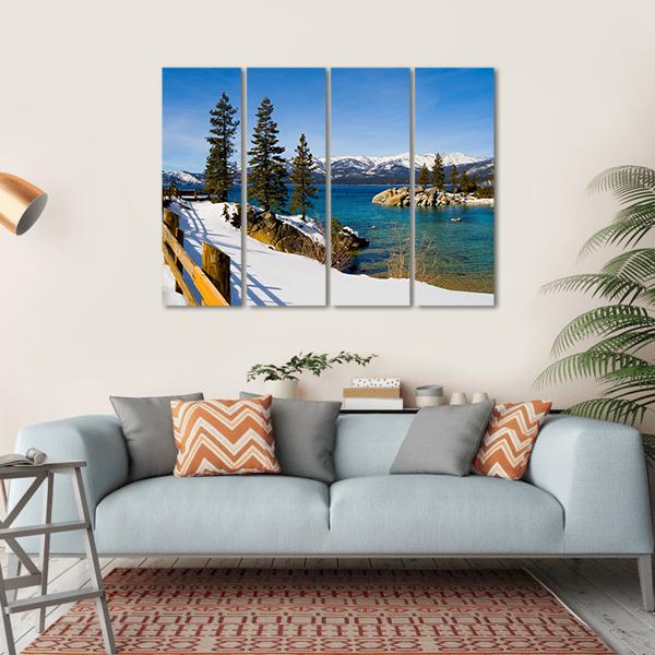 Lake Tahoe In Winter Canvas Wall Art-4 Horizontal-Gallery Wrap-34" x 24"-Tiaracle