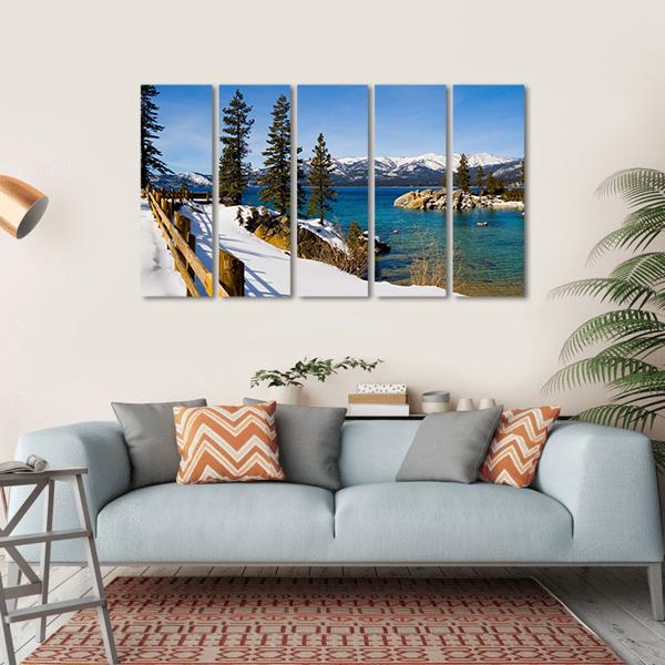 Lake Tahoe In Winter Canvas Wall Art-5 Horizontal-Gallery Wrap-22" x 12"-Tiaracle