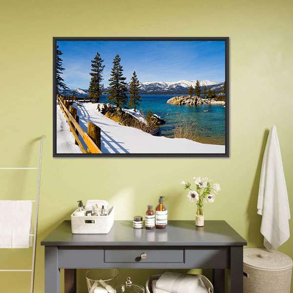 Lake Tahoe In Winter Canvas Wall Art-1 Piece-Floating Frame-24" x 16"-Tiaracle