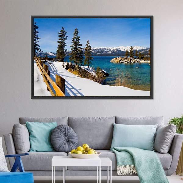 Lake Tahoe In Winter Canvas Wall Art-3 Horizontal-Gallery Wrap-25" x 16"-Tiaracle