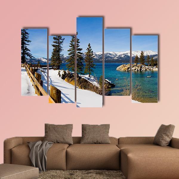 Lake Tahoe In Winter Canvas Wall Art-5 Pop-Gallery Wrap-47" x 32"-Tiaracle